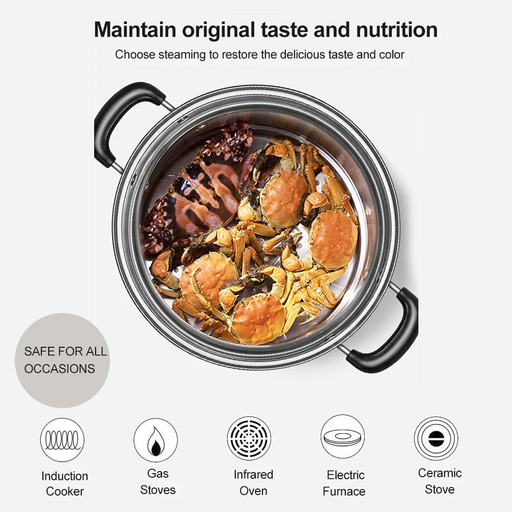 Stainless Steel Cookware 27cm/11in 2-Layer Steamer Pot Cooker Double Boiler Soup Steaming Pot Kitchenware Kitchen Supplies