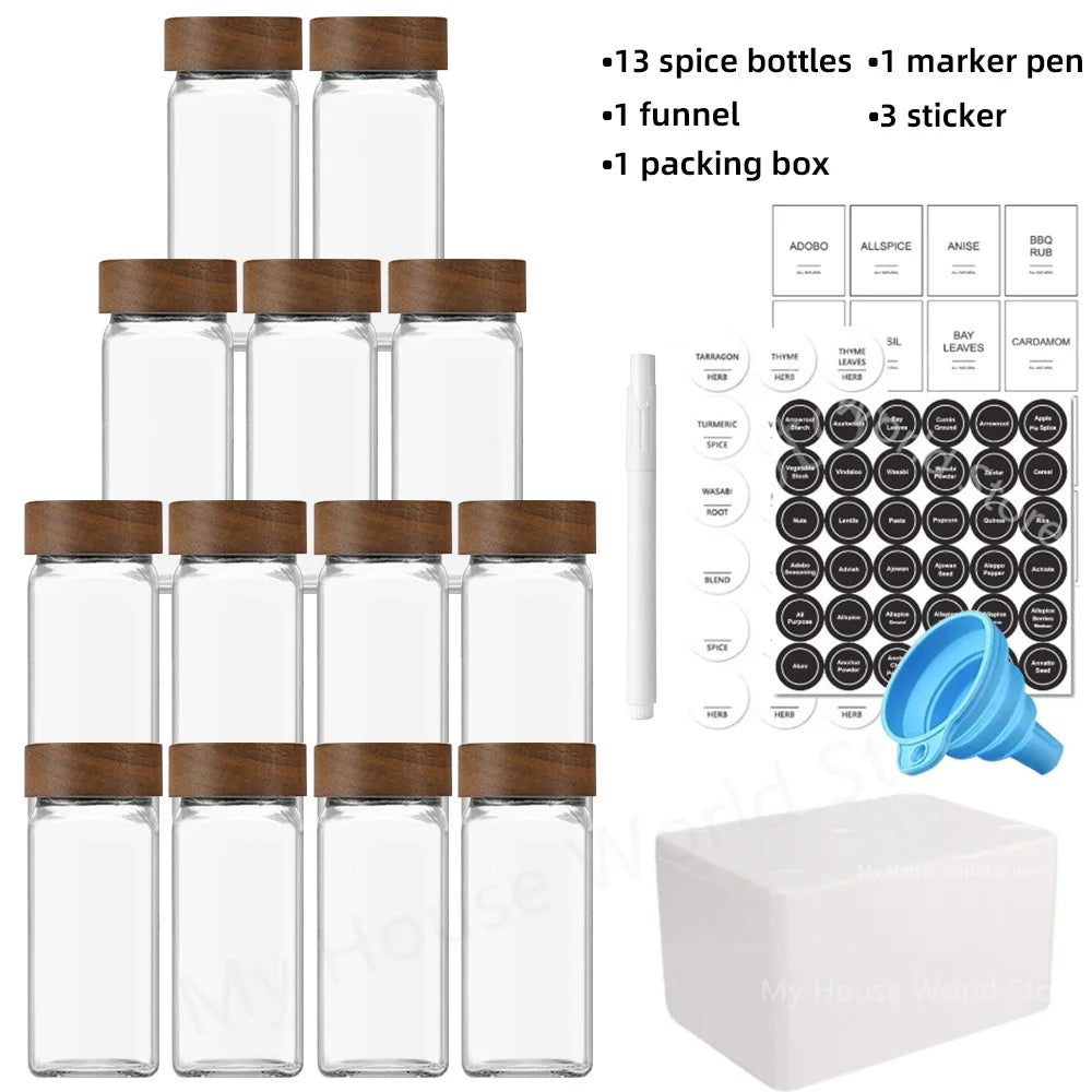 Glass Spice Jars with Bamboo Lids, 4oz, 10 to 13 Piece Set