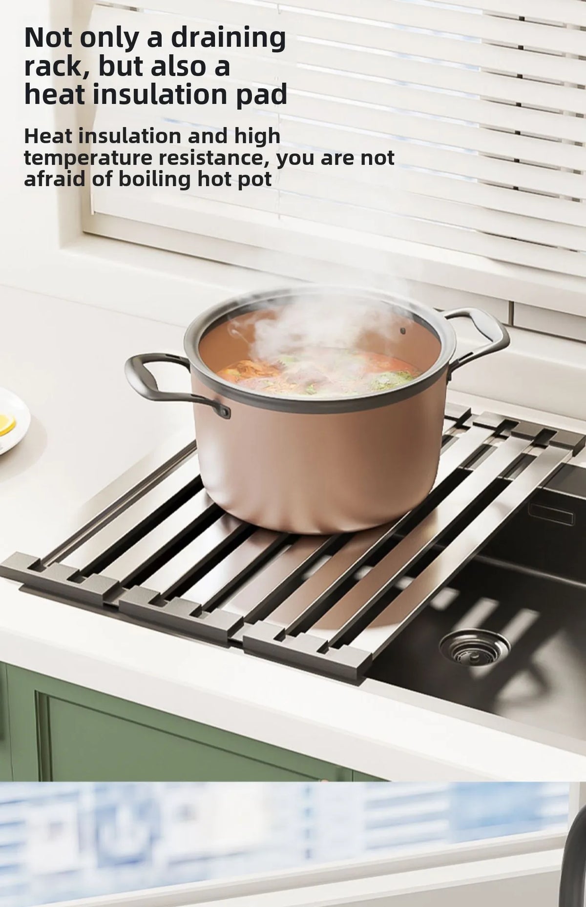 304 Stainless Steel Foldable Sink Drain Rack and Basket, Retractable, 35 to 45 cm