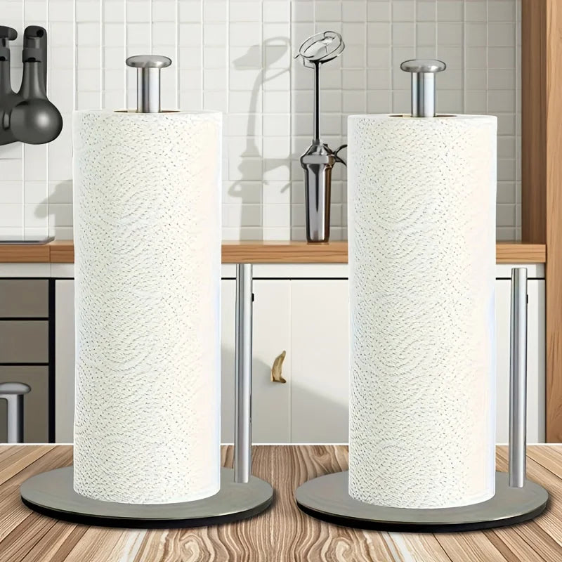 Stainless Steel Paper Towel Holder with Weighted Base, Heavy-Duty Kitchen Roll Dispenser, Countertop Organizer Space-Saving for