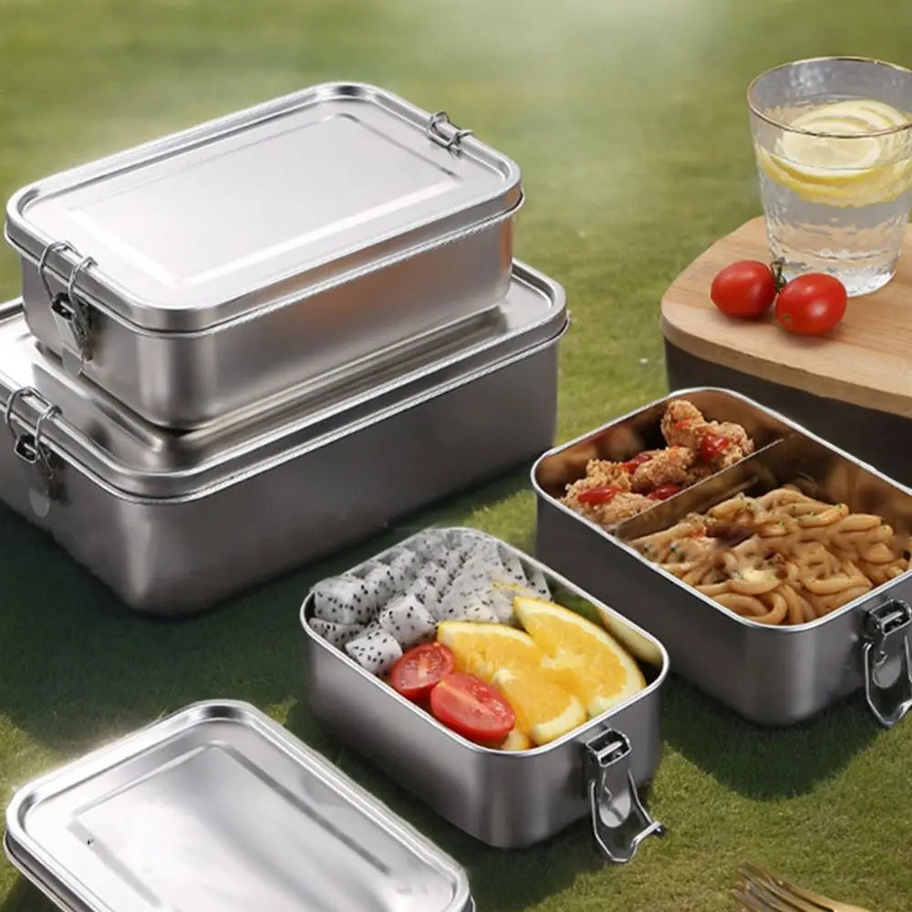 Stainless Steel Square Bento Box with Lid, Leak-Proof Lunch Container, 550 to 2400 ml