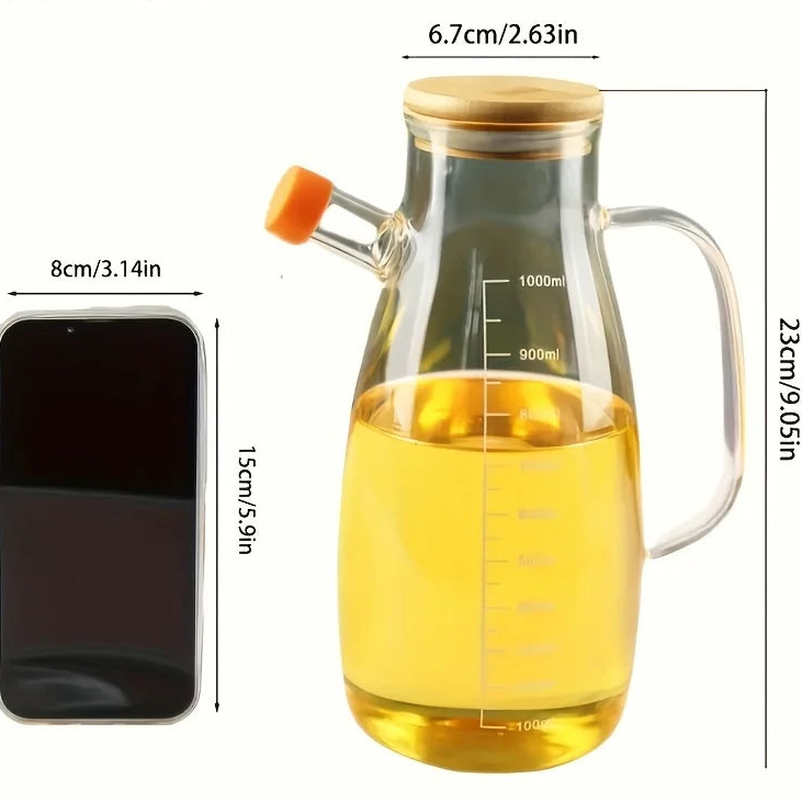 KEMORELA 1PC Glass Olive Oil Bottle BPF Oil Leak-Proof Bottle Kitchen Outdoor BBQ Picnic Condiment Container Kitchen Supplies