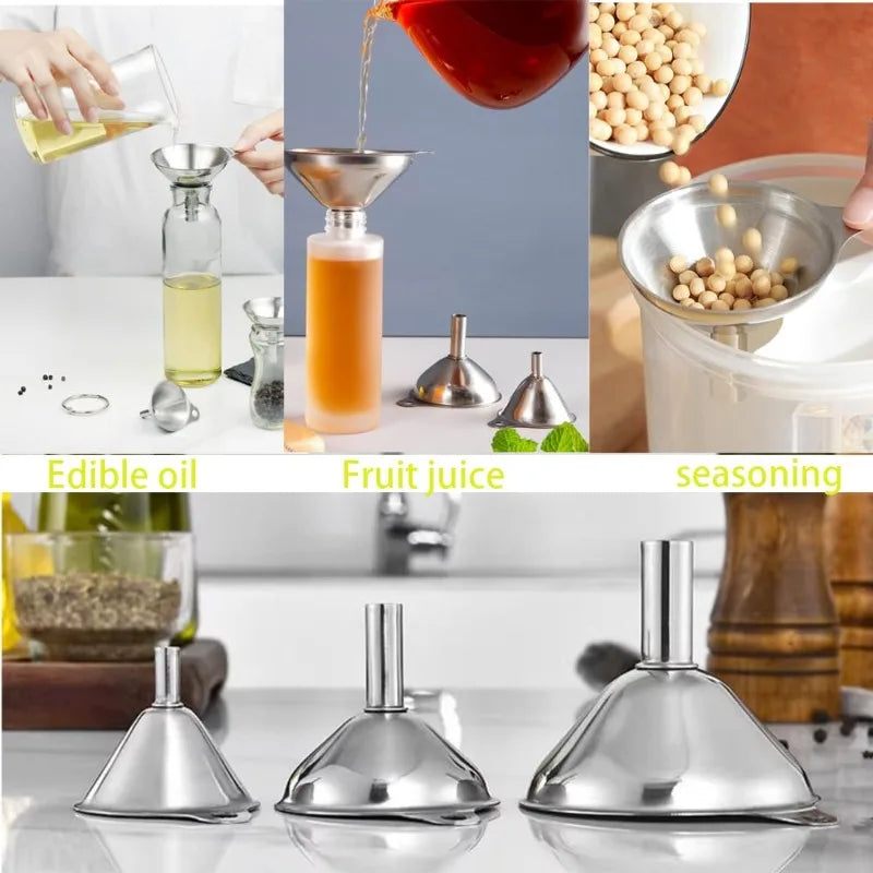 Stainless Steel Kitchen Funnel Set with Cleaning Brush