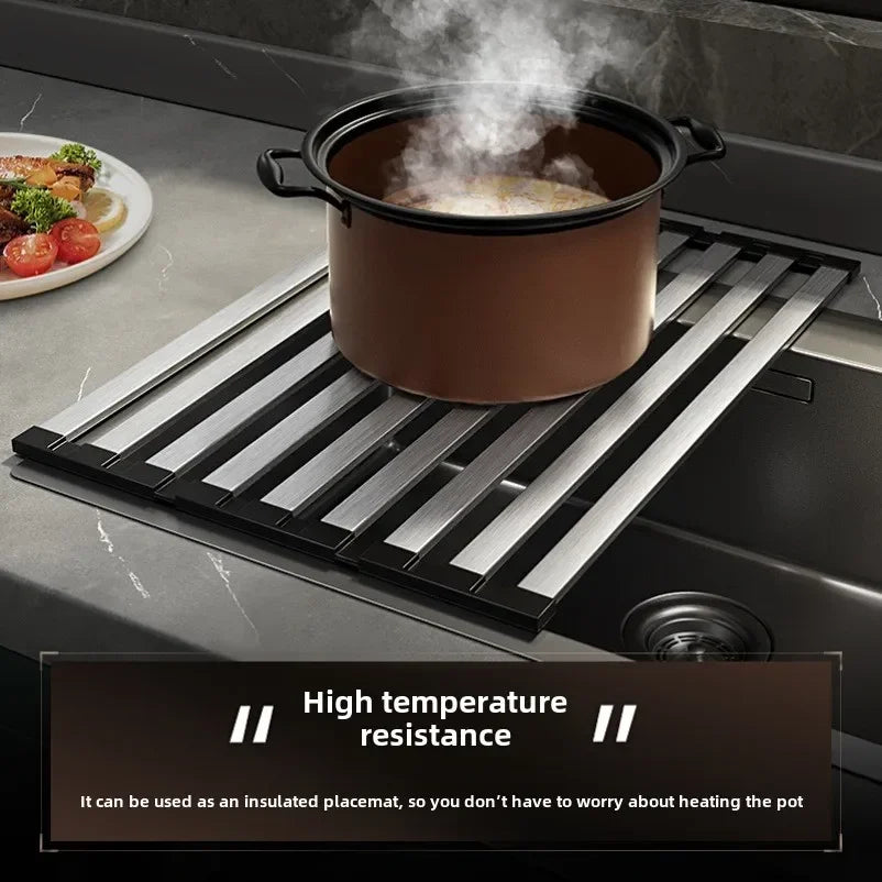 304 Stainless Steel Foldable Sink Drain Rack and Basket, Retractable, 35 to 45 cm