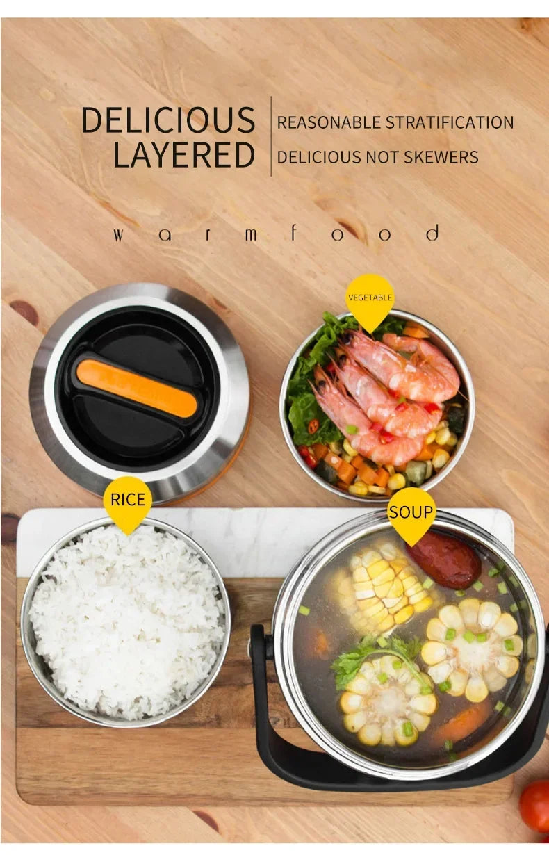 Stainless Steel Insulated Lunch Box, 3 Tier Bento Food Carrier, 1.5 L, 2 L or 2.5 L