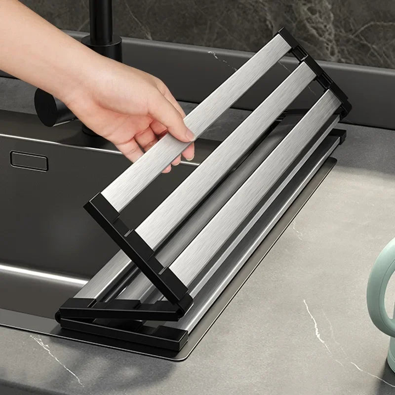 304 Stainless Steel Foldable Sink Drain Rack and Basket, Retractable, 35 to 45 cm