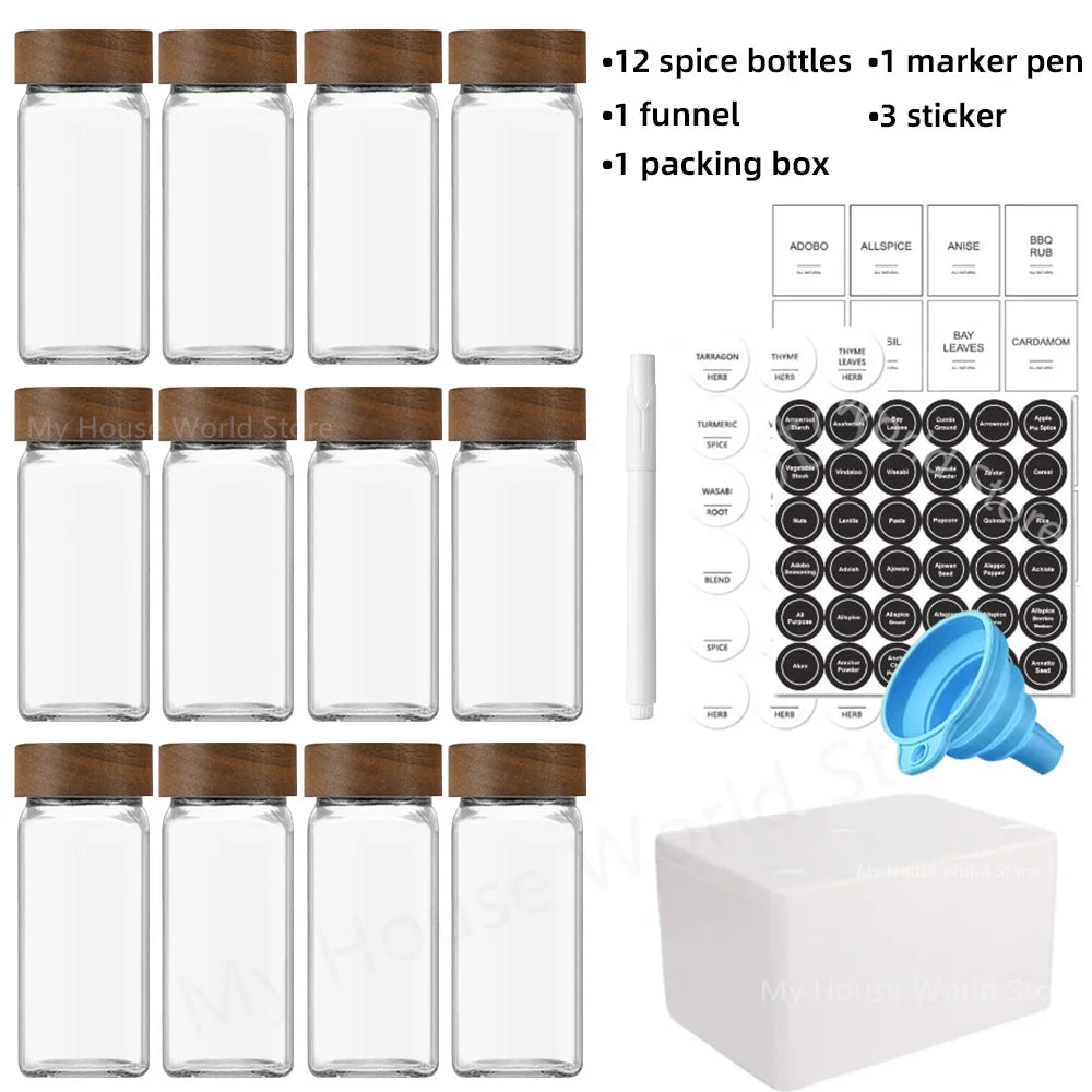 Glass Spice Jars with Bamboo Lids, 4oz, 10 to 13 Piece Set