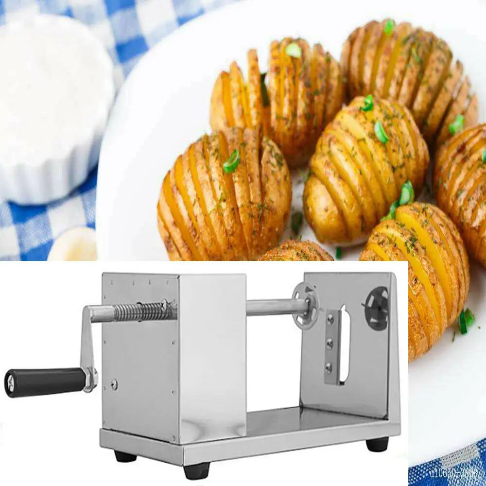 Stainless Steel Hand-Cranked Spiral Potato Cutter, Chip Maker and Apple Slicer