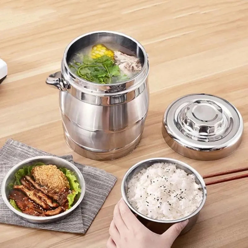 Stainless Steel Insulated Food Jar with Foldable Handle, Leakproof Lunch Box, 1.6, 2.2 or 3 L