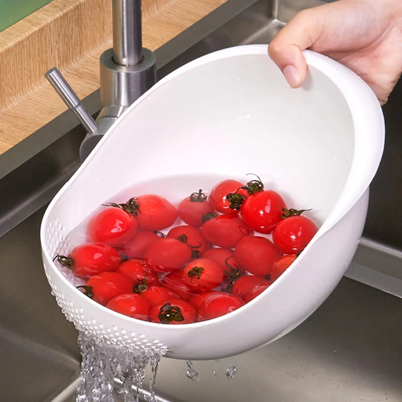 Plastic Rice Sieve Colander with Handles, Kitchen Drain Basket, 4 Colours