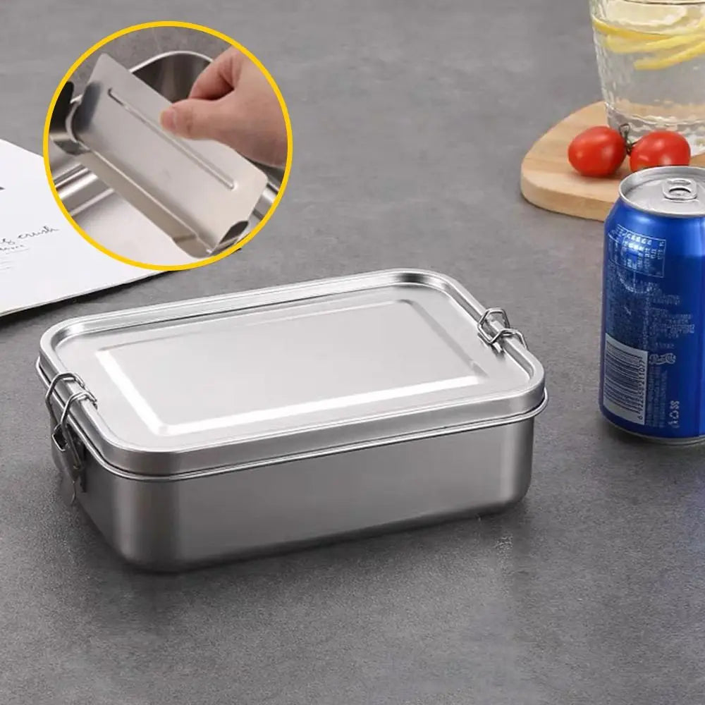 Stainless Steel Square Bento Box with Lid, Leak-Proof Lunch Container, 550 to 2400 ml