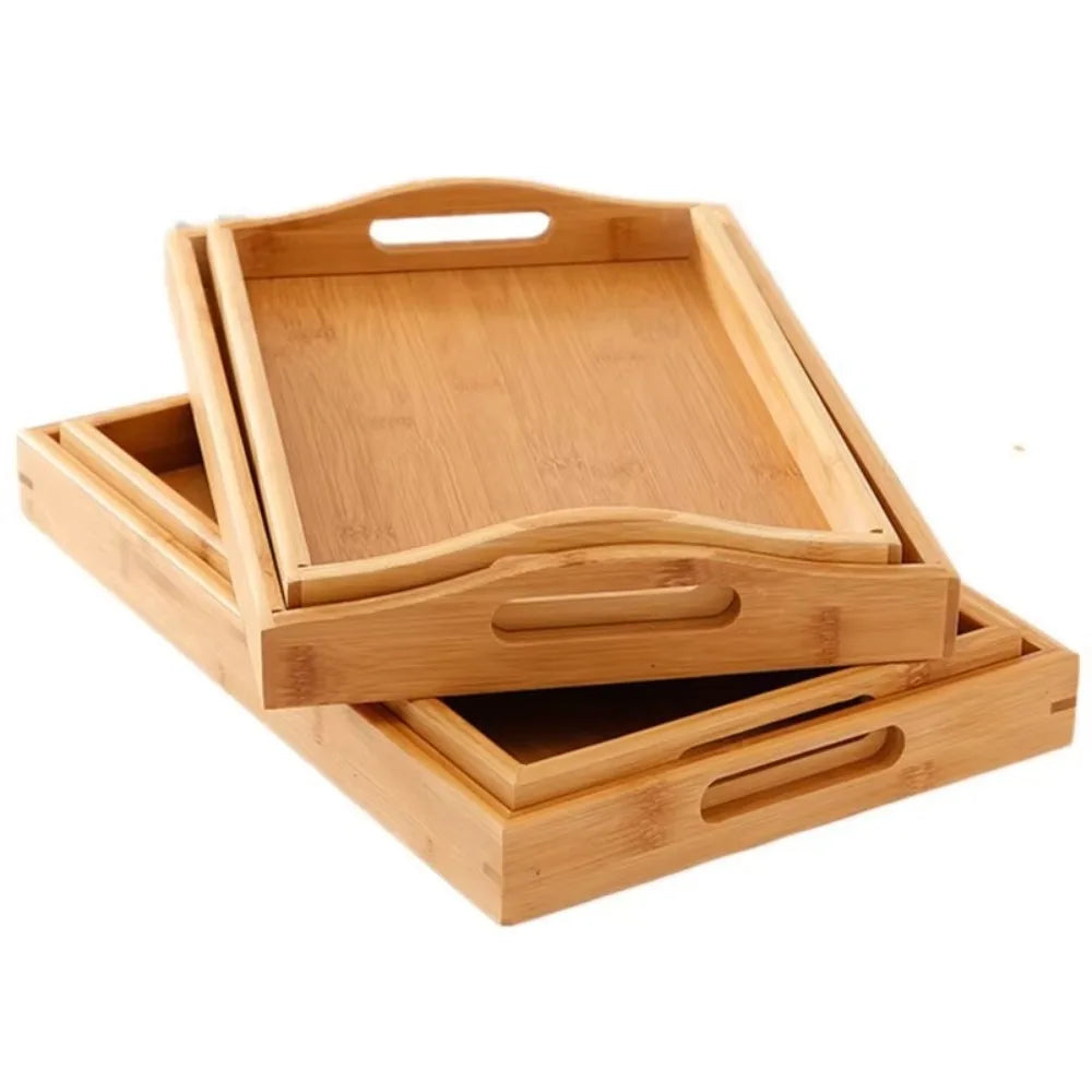 Wooden Rectangular Storage Tray, Serving Plate for Cups, Fruit and Snacks, 6 Sizes