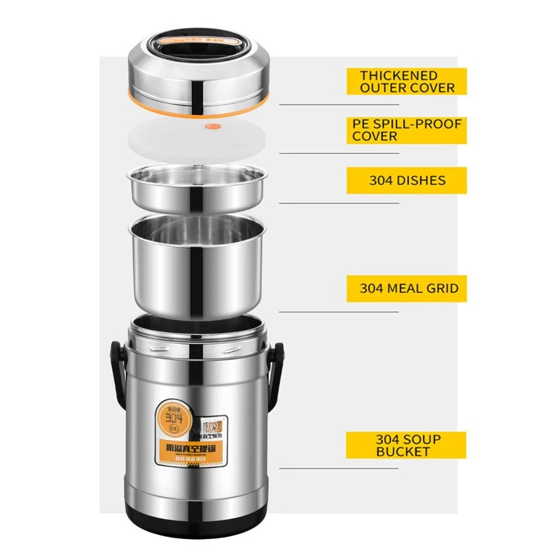 Stainless Steel Insulated Lunch Box, 3 Tier Bento Food Carrier, 1.5 L, 2 L or 2.5 L