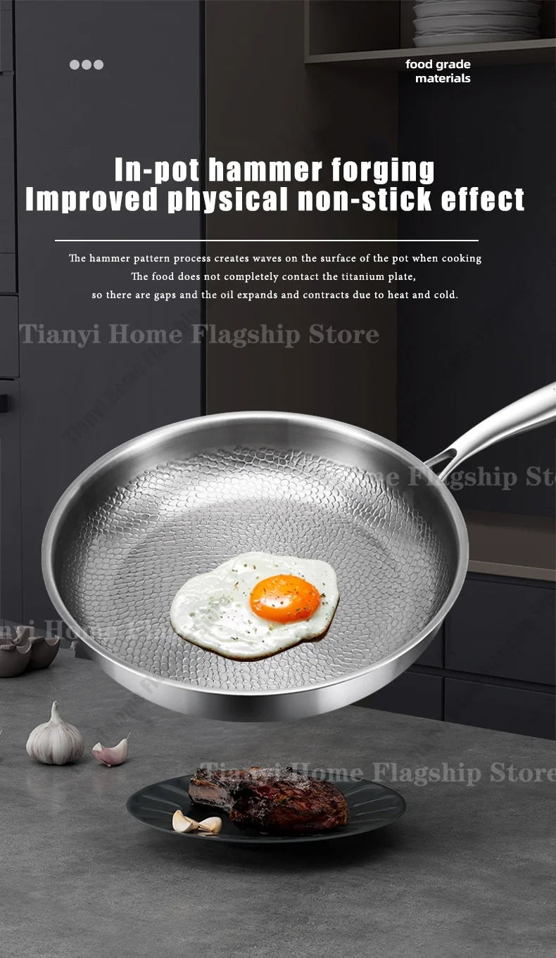 Titanium-Coated Stainless Steel Frying Pan, 22 to 30cm, Gas and Induction
