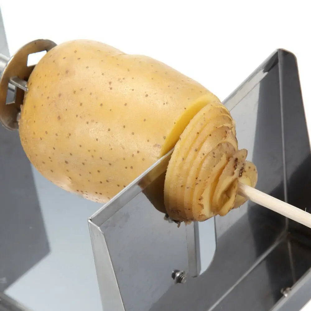 Stainless Steel Hand-Cranked Spiral Potato Cutter, Chip Maker and Apple Slicer