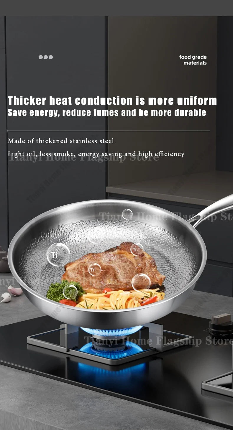 Titanium-Coated Stainless Steel Frying Pan, 22 to 30cm, Gas and Induction