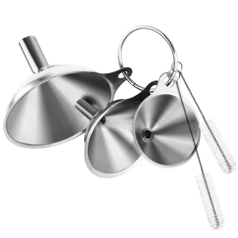 Stainless Steel Kitchen Funnel Set with Cleaning Brush