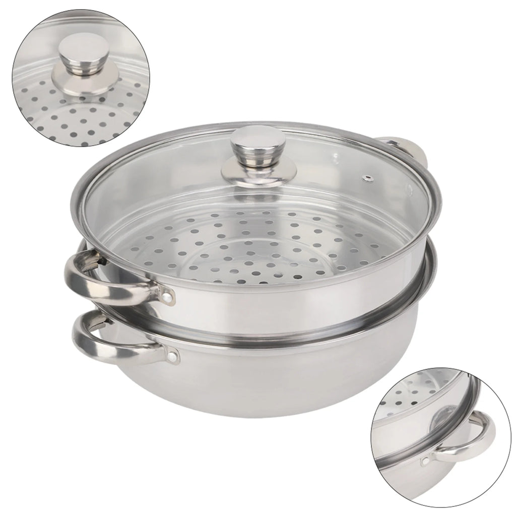 Stainless Steel Cookware 27cm/11in 2-Layer Steamer Pot Cooker Double Boiler Soup Steaming Pot Kitchenware Kitchen Supplies