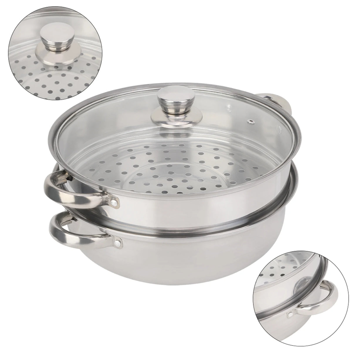 Stainless Steel Cookware 27cm/11in 2-Layer Steamer Pot Cooker Double Boiler Soup Steaming Pot Kitchenware Kitchen Supplies