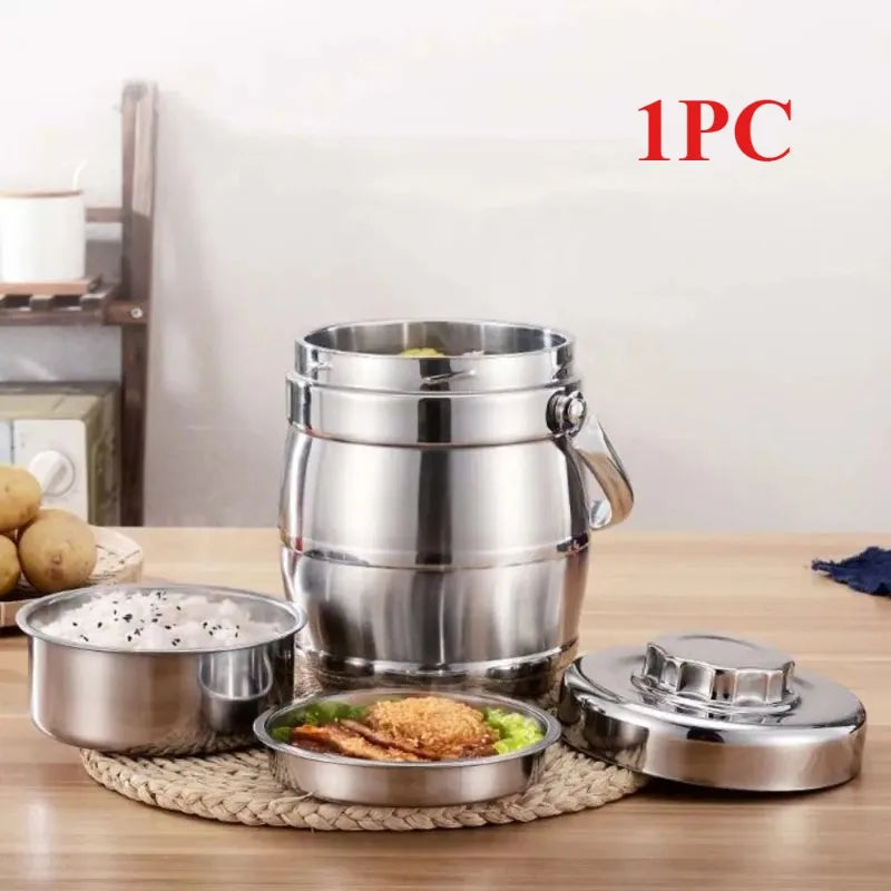 Stainless Steel Insulated Food Jar with Foldable Handle, Leakproof Lunch Box, 1.6, 2.2 or 3 L