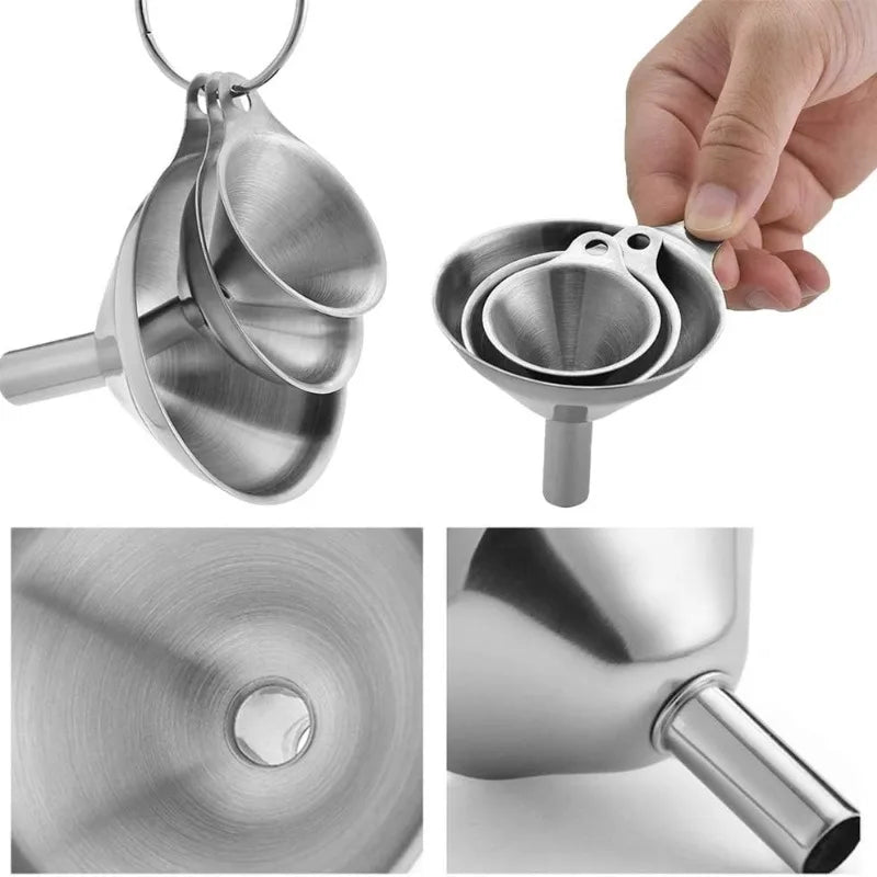Stainless Steel Kitchen Funnel Set with Cleaning Brush