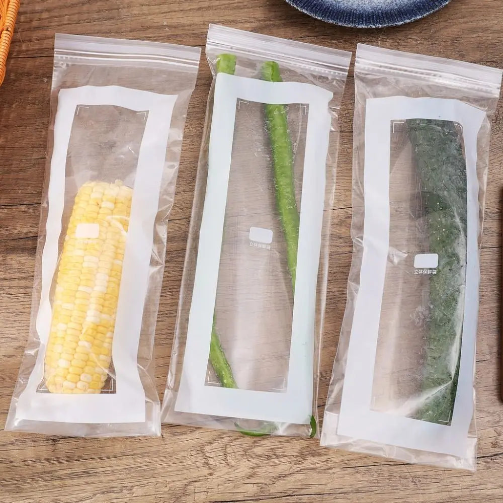 15/50Pcs Reusable Food Sealing Bags Moisture-proof Thickened Fruits Vegetables Fresh-keep Bags Long Strip Leakproof