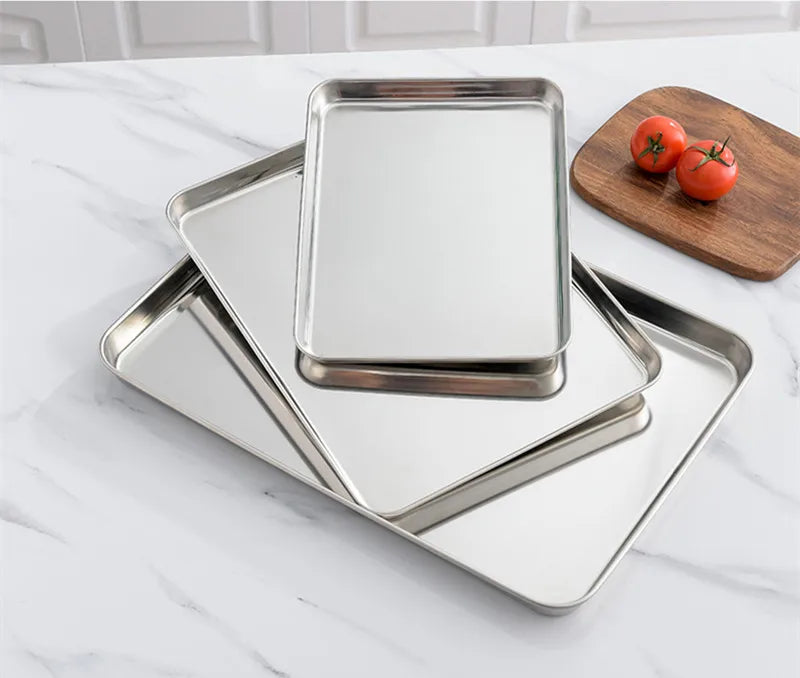 Stainless Steel Rectangle Food Storage Trays Sausage Noodles Fruit Dish Pastry Baking Plates for Restaurant Hotel Kitchen
