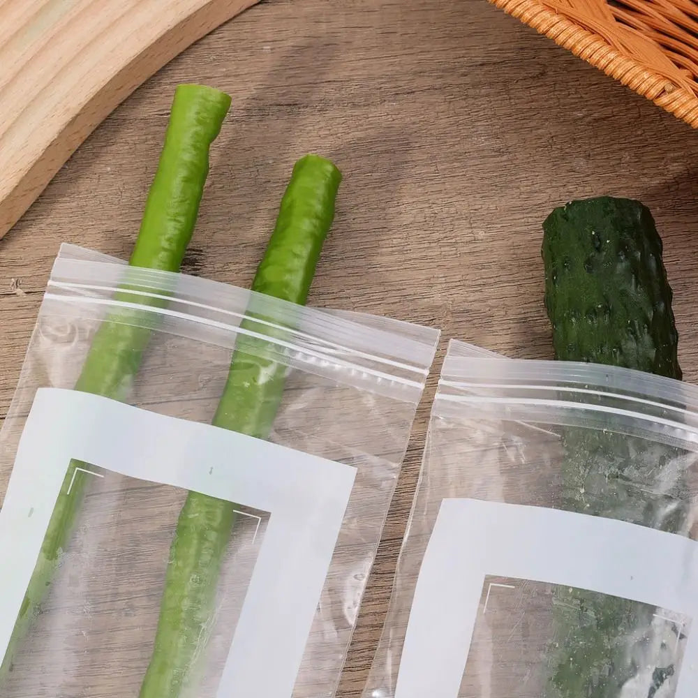 15/50Pcs Reusable Food Sealing Bags Moisture-proof Thickened Fruits Vegetables Fresh-keep Bags Long Strip Leakproof