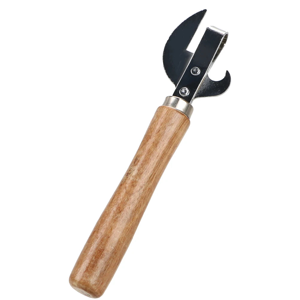 Stainless Steel Can and Bottle Opener with Wooden Handle
