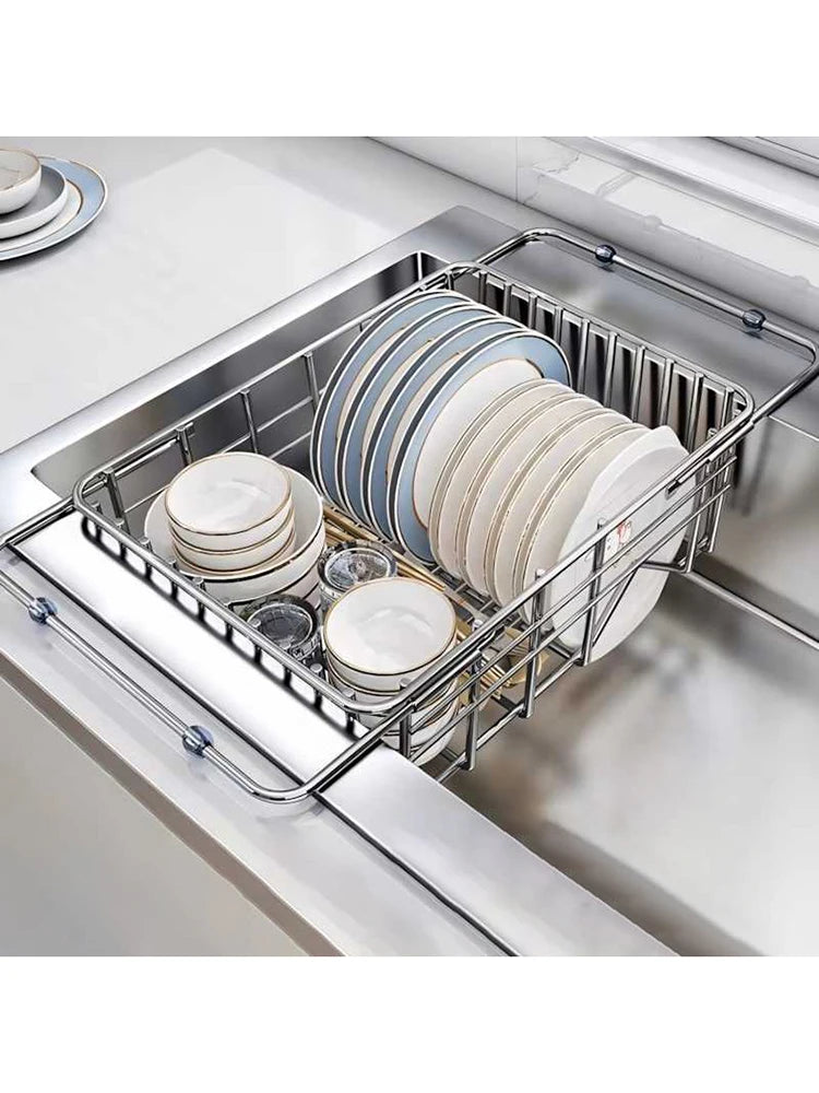 Telescopic Stainless Steel Dish Drying Rack for Over the Sink