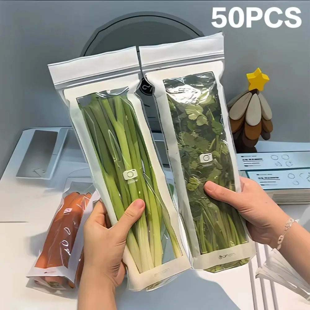 15/50Pcs Reusable Food Sealing Bags Moisture-proof Thickened Fruits Vegetables Fresh-keep Bags Long Strip Leakproof