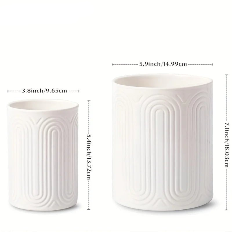 Ceramic Utensil Holder Organizer - Kitchen Countertop Storage Jar for Forks Spoons Knives, White Porcelain Canister, 1/2-Piece - Ammpell
