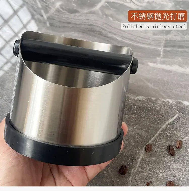 Coffee Knock Box Stainless Steel Espresso Knock Box Non Slip Coffee Ground Knock Box with Rubber Ring Beveled Coffee Ground Bin - Ammpell