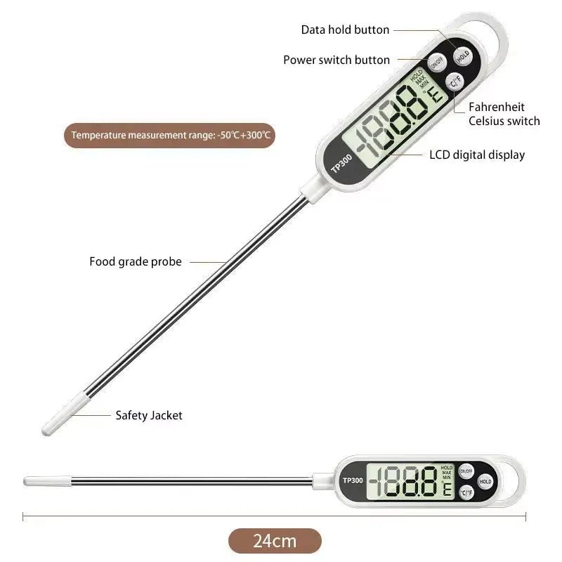 Digital Food Thermometer with Probe for Cooking and BBQ, -50 to 300°C - Ammpell