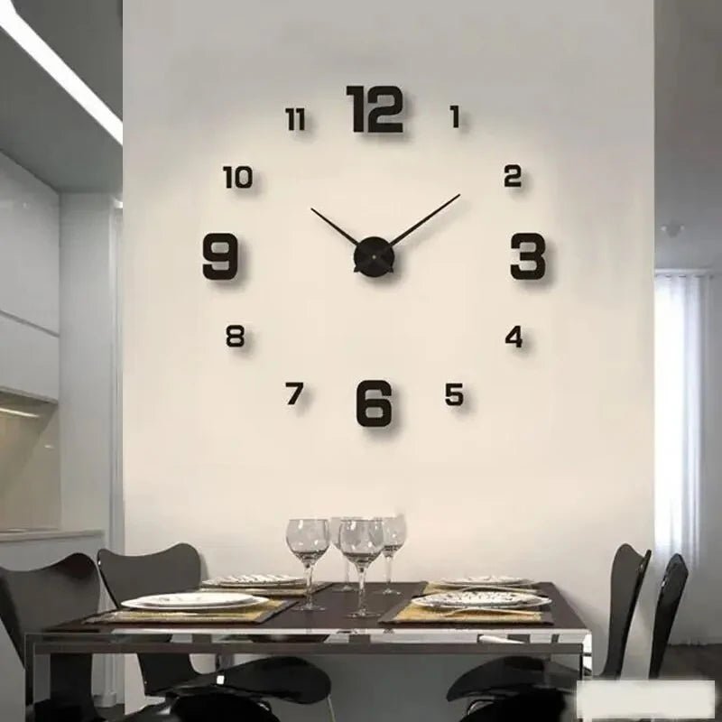 Frameless DIY Wall Clock with Stick-On Numbers, Quiet Movement - Ammpell