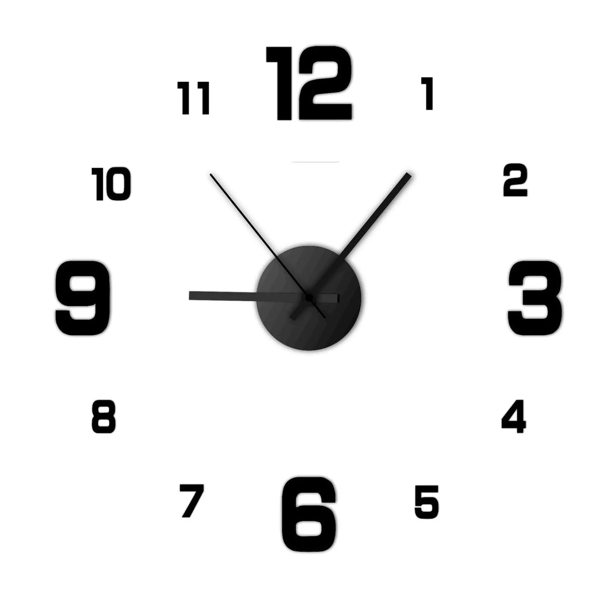 Frameless DIY Wall Clock with Stick-On Numbers, Quiet Movement - Ammpell