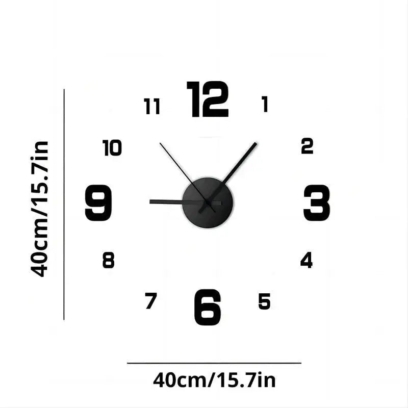 Frameless DIY Wall Clock with Stick-On Numbers, Quiet Movement - Ammpell