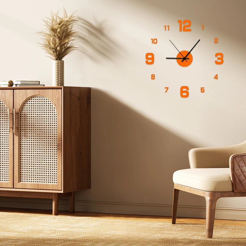 Frameless DIY Wall Clock with Stick-On Numbers, Quiet Movement - Ammpell