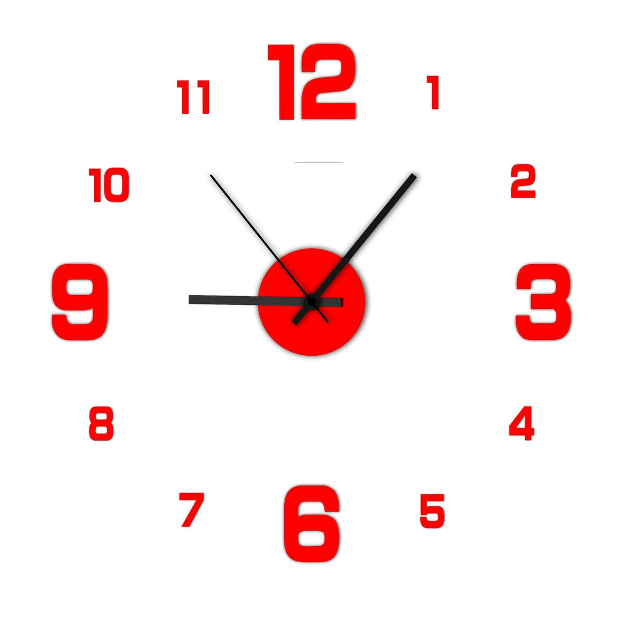 Frameless DIY Wall Clock with Stick-On Numbers, Quiet Movement - Ammpell