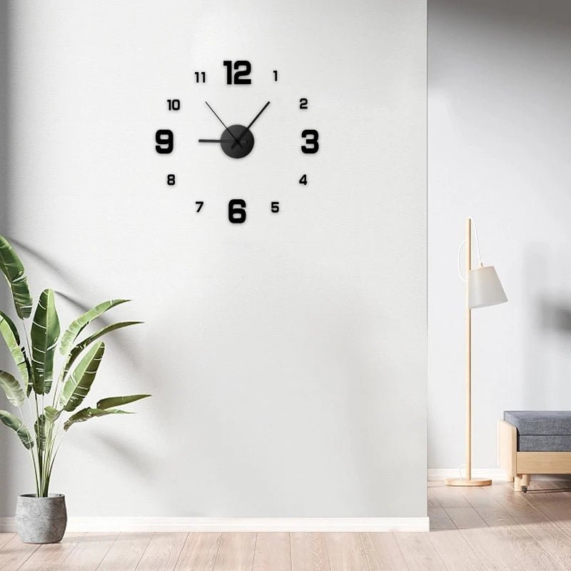 Frameless DIY Wall Clock with Stick-On Numbers, Quiet Movement - Ammpell