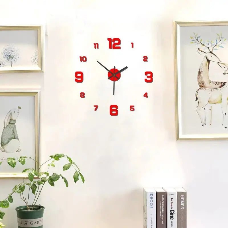 Frameless DIY Wall Clock with Stick-On Numbers, Quiet Movement - Ammpell