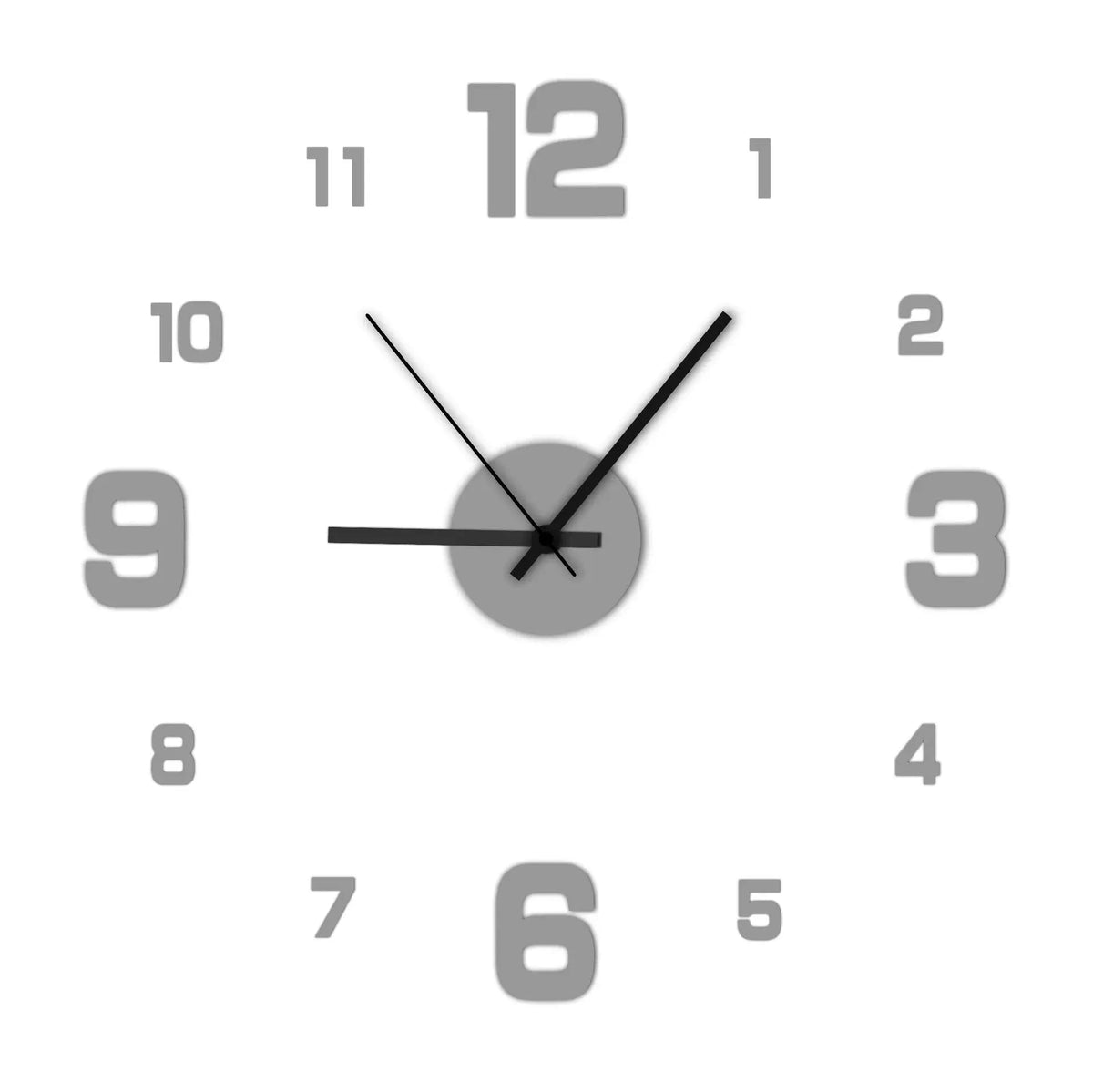Frameless DIY Wall Clock with Stick-On Numbers, Quiet Movement - Ammpell