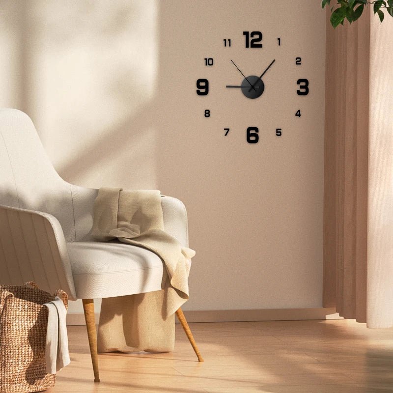 Frameless DIY Wall Clock with Stick-On Numbers, Quiet Movement - Ammpell