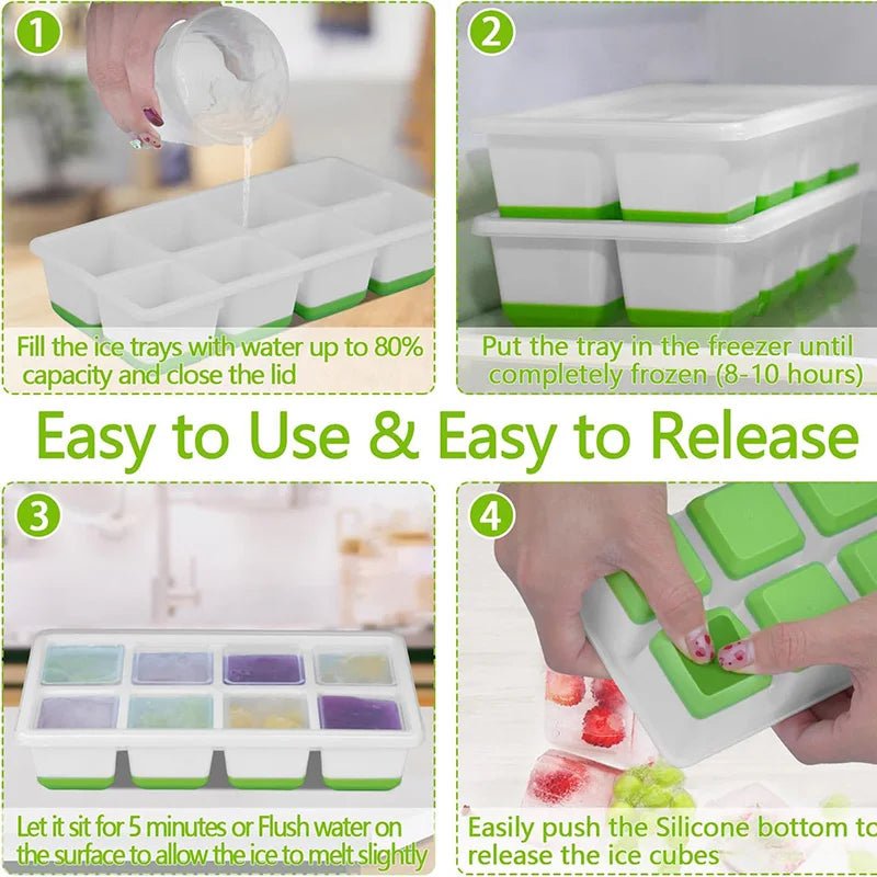 Large Ice Cube Trays Silicone Easy-Release Flexible Ice Cube Molds with Lids Big Square Cubed Ice Trays for Whiskey and Cocktail - Ammpell