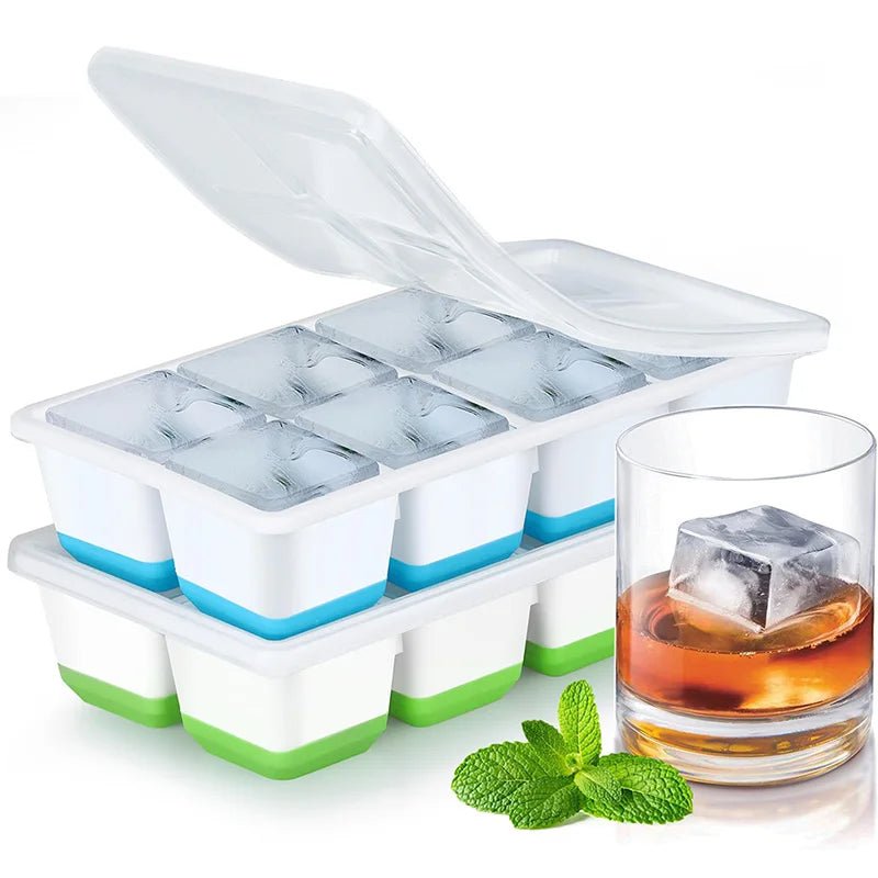 Large Ice Cube Trays Silicone Easy-Release Flexible Ice Cube Molds with Lids Big Square Cubed Ice Trays for Whiskey and Cocktail - Ammpell