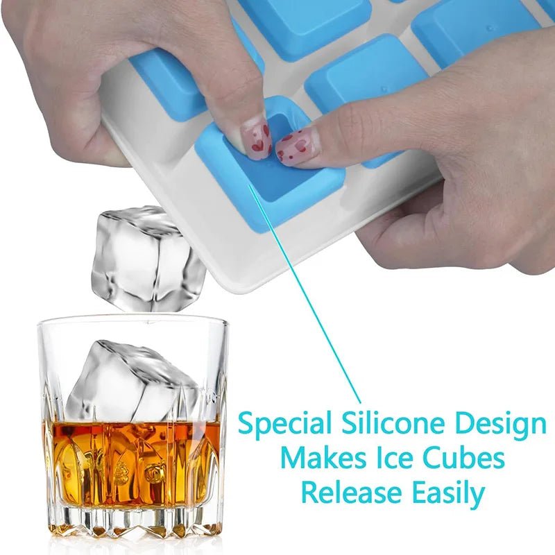 Large Ice Cube Trays Silicone Easy-Release Flexible Ice Cube Molds with Lids Big Square Cubed Ice Trays for Whiskey and Cocktail - Ammpell