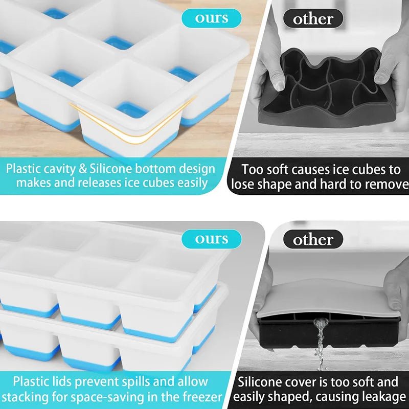 Large Ice Cube Trays Silicone Easy-Release Flexible Ice Cube Molds with Lids Big Square Cubed Ice Trays for Whiskey and Cocktail - Ammpell