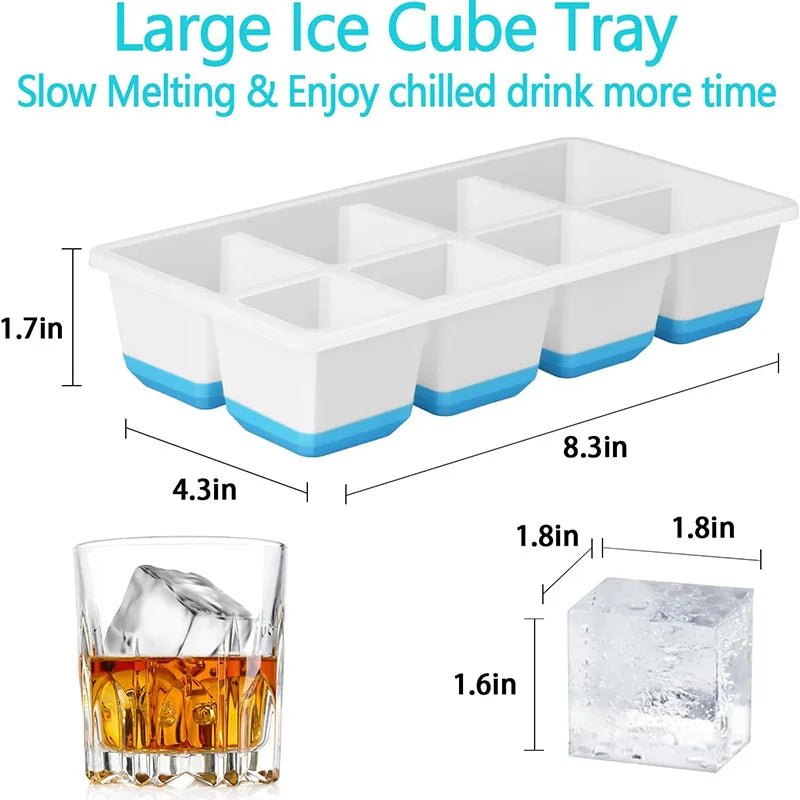 Large Ice Cube Trays Silicone Easy-Release Flexible Ice Cube Molds with Lids Big Square Cubed Ice Trays for Whiskey and Cocktail - Ammpell