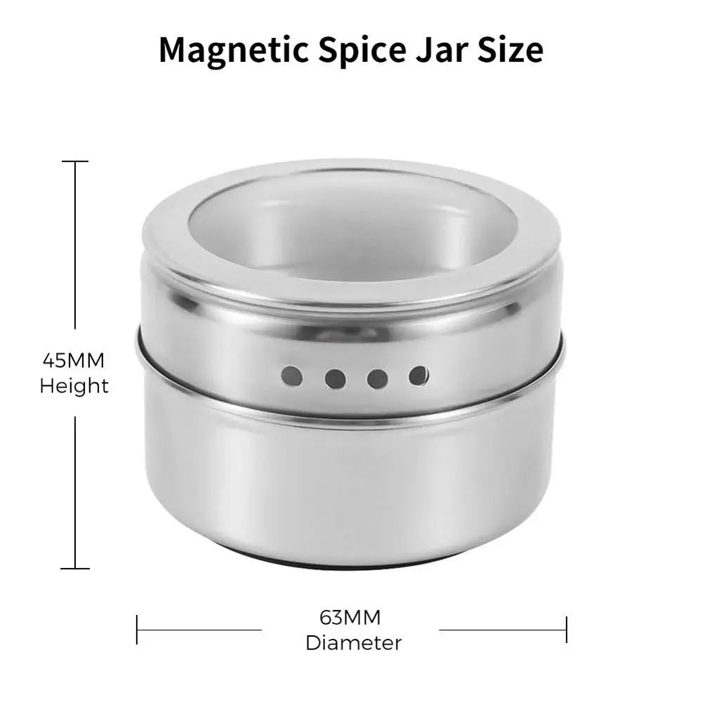Magnetic Spice Jars With Wall Mounted Rack Stainless Steel Spice Tins Spice Seasoning Containers With Spice Label KC0305 - Ammpell