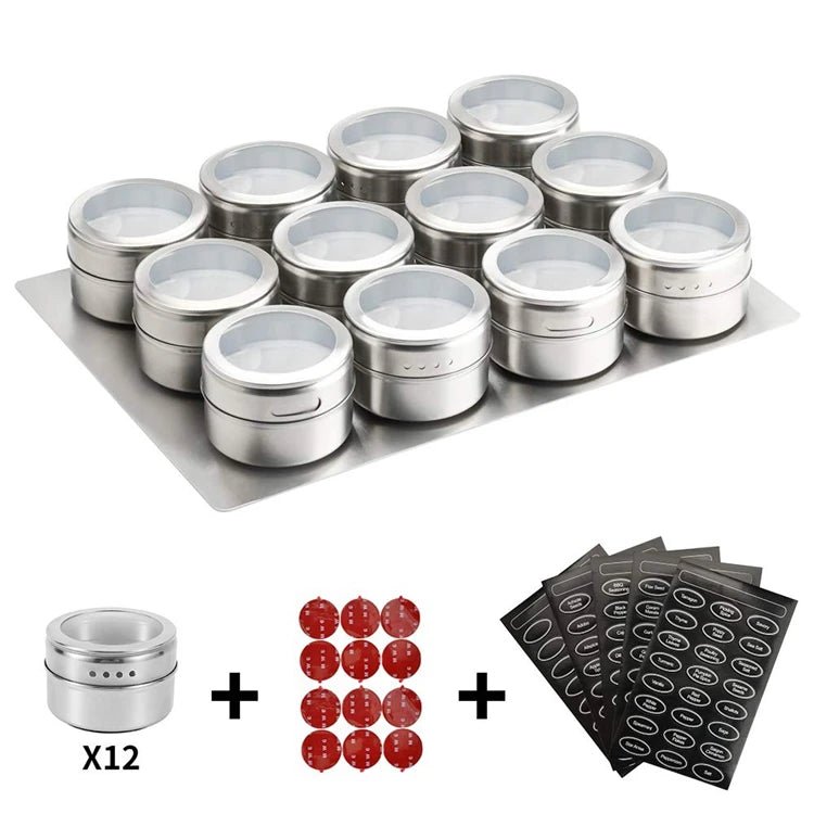 Magnetic Spice Jars With Wall Mounted Rack Stainless Steel Spice Tins Spice Seasoning Containers With Spice Label KC0305 - Ammpell